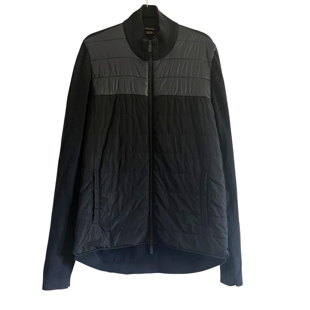 Massimo Dutti Men L Navy Hybrid Jacket Quilted Cotton Knit Full Zip